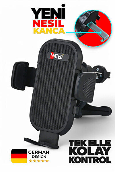 MATEO Mekanik Kancalı Araç İçi Telefon Tutucu 360° Dönebilen, Güçlü Kavrama, Havalandırma Izgarası Uyumlu