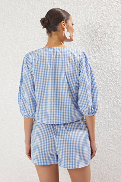 Trendyol Collection Balloon Sleeve Gingham Print Blouse and Shorts Set - Tbess25Au00060