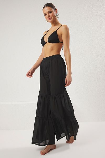 Trendyol Collection Schwarze gewebte Flounce-Hose TBESS25PL00003
