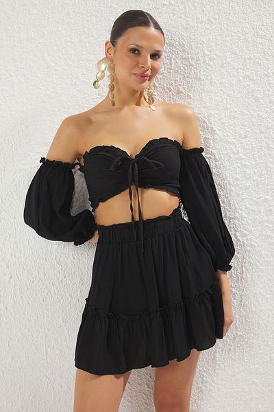 Trendyol Collection Schwarzes Strand-Set – Bluse und Rock TBESS21AU0539