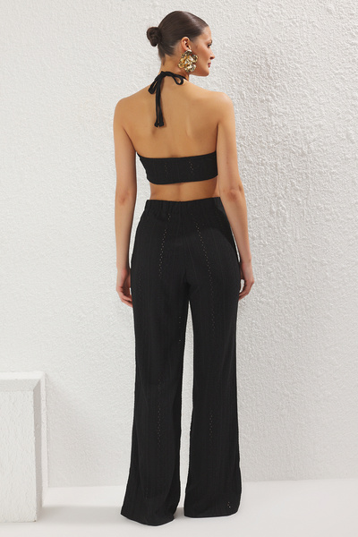 Trendyol Collection Fekete kötött csipkeblúz nadrág strandkészlet TBESS23AU00038