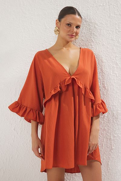 Trendyol Collection Rochie de plajă țesută cu volane mini - TBESS25EL00091