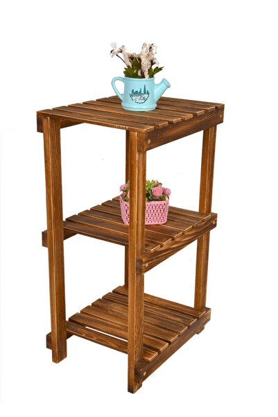 Wooden City Kahverengi Dekoratif Katlı Ahşap Raf Portatif Ayakkabılık Çiçekli...