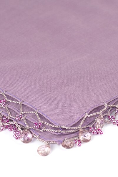 beymiss Kadın Kenarı Boncuklu Tülbent Yazma 100x100