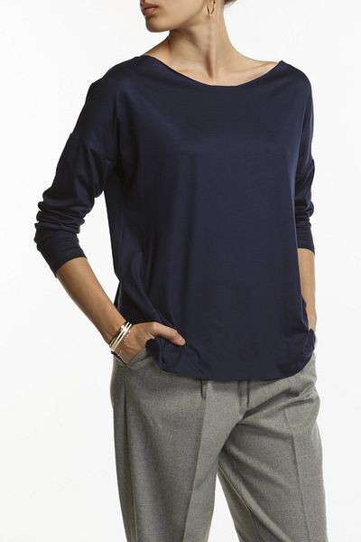 BASIC&CO Eileen Ls Boat Neck Navy Blue Basic Long Sleeve T-shirt