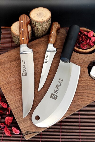 SürLaz Satır Zırh Et Bıçağı 3 Parça Kebap Seti Handmade