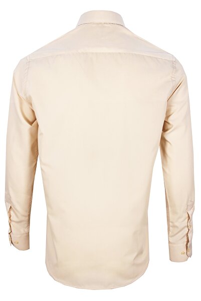 Varetta Men's Cream Color Classic Cut Long Sleeve Single Pocket Shirt