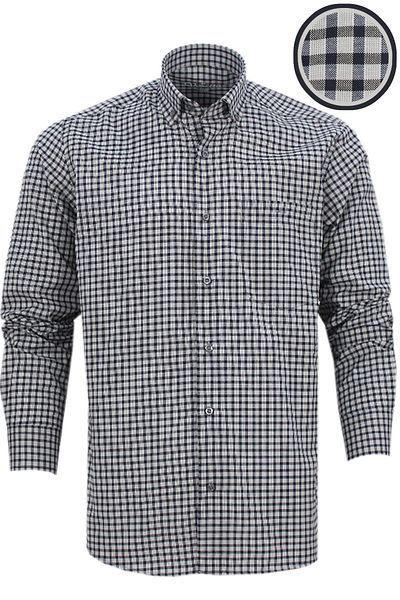 Varetta Ανδρικό γκρι Navy Blue Classic καρό καρό πουκάμισο με μακρυμάνικο γιακά με κουμπί με μονή τσέπη