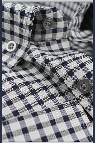 Varetta Ανδρικό γκρι Navy Blue Classic καρό καρό πουκάμισο με μακρυμάνικο γιακά με κουμπί με μονή τσέπη