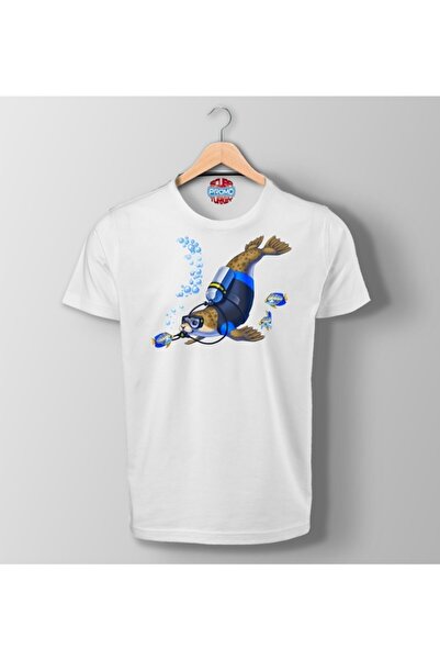 SCUBAPROMO تي شيرت أسود مطبوع عليه ختم البحر الأبيض المتوسط