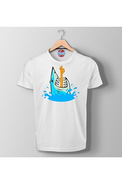 SCUBAPROMO Bela majica sa šarenim motivom ajkule i strele