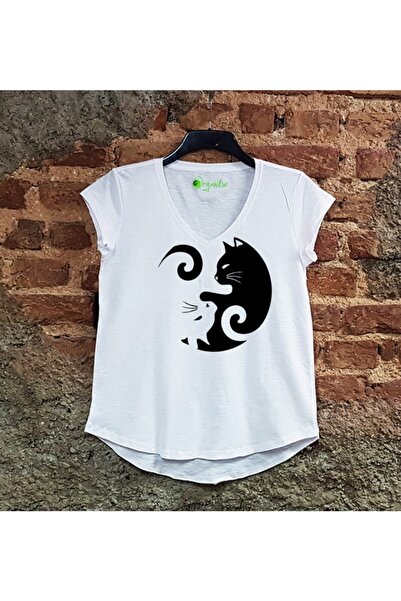SCUBAPROMO Γυναικείο φαρδύ μπλουζάκι Ying Yang Cat