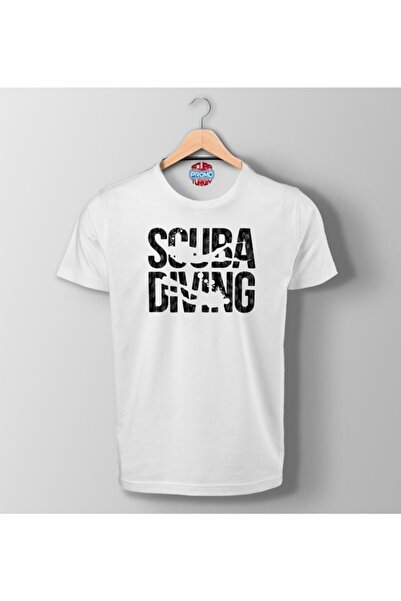 SCUBAPROMO تي شيرت أبيض مطبوع باللون الذهبي للغوص