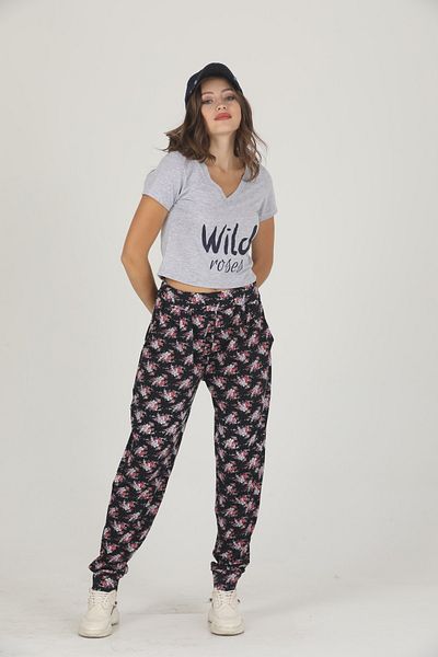 Lady Lingerie Set de pijamale cu imprimeu trandafir sălbatic gri