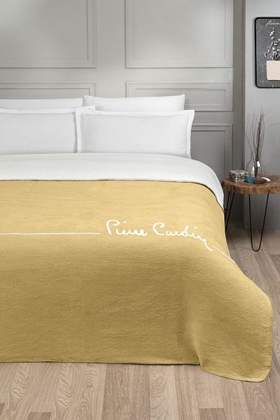 Pierre Cardin Cotton Blanket Double Logo Mustard