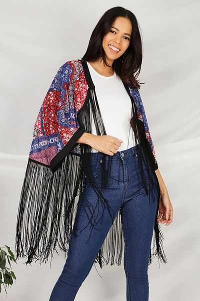 Select Moda Women's Colorful Tassel Kimono