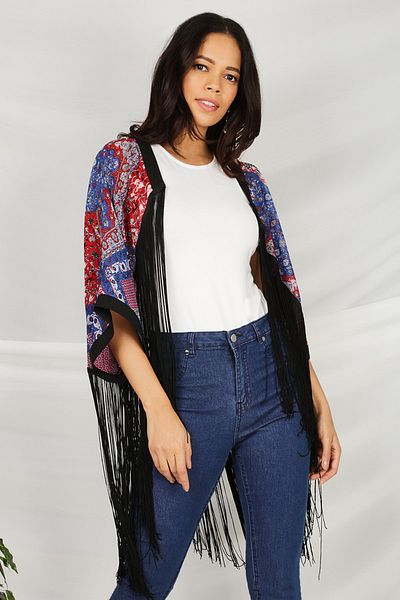 Select Moda Women's Colorful Tassel Kimono