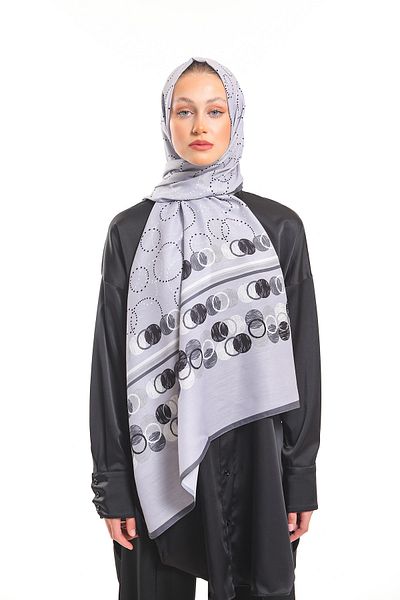 19V69 ITALIA Gray Shawl Geometric Pattern Pavia Series with Scarf Hanger and Gift Set 75x200 Cm