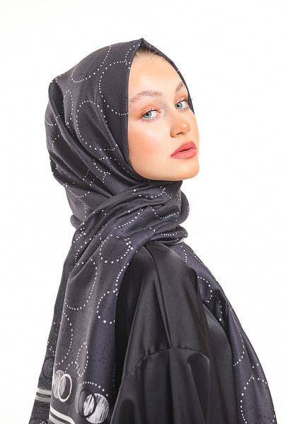 19V69 ITALIA Şal negru cu model geometric Seria Pavia cu agatator pentru eşarfe şi set cadou 75x200 cm