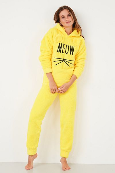 Lela Hooded Elastic Band Plush Pajama Set 6094130
