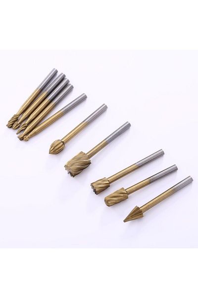 Depolife 10 Pieces Hss Titanium Router Bit Set For Wood Moulder 3mm Shank For Dremel Similar Engraving Machine