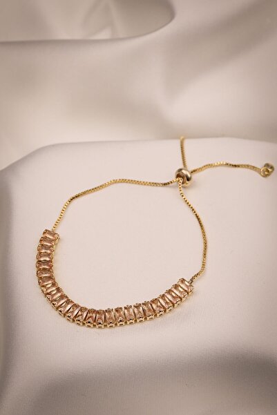 Batı Accessories Honey Colored Baguette Zircon Stone Elevator Gold Color Brac...