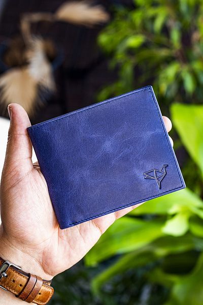 Garbalia Ανδρικό πορτοφόλι Navy Blue Delhi από γνήσιο δέρμα λεπτό με θήκη για νομίσματα