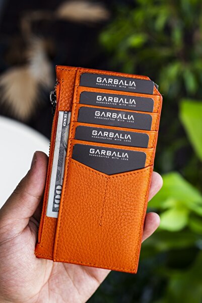 Garbalia Blush Hakiki Deri Fermuarlı Turuncu Unisex Kartlık Cüzdan
