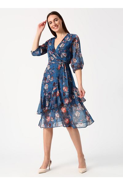 Koton Rochie albastră cu model floral la două piept