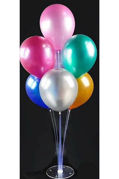 Party City Balloon Decoration Stand Set of 7 Sticks + 7 Mixed Balloons