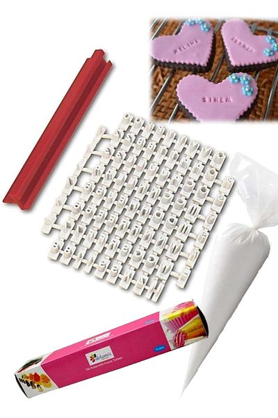 Dekamis Sugar Dough Cookie Name Eyebrow Letter Size 0.5cm + 10 Piece Cream Squeezing Bag / Dough Eyebrow