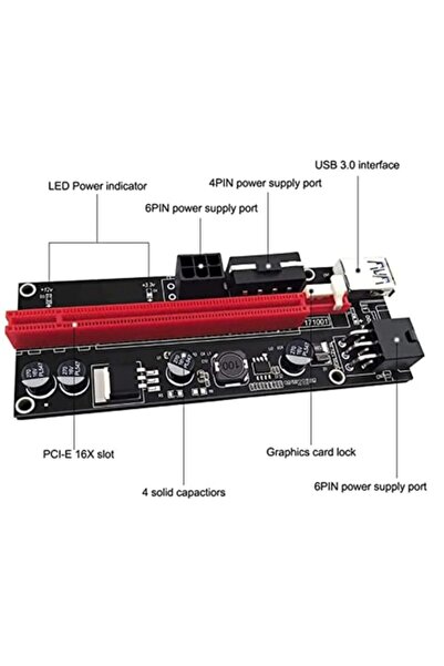 Alfais 4842 Pcı E Express 1x To 16x Usb 3.0 009s Riser Yükseltici Uzatma Kartı 008s