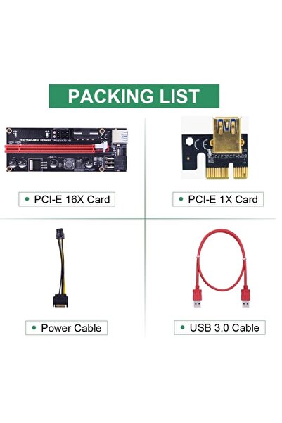Alfais 4842 Pcı E Express 1x To 16x Usb 3.0 009s Riser Yükseltici Uzatma Kartı 008s
