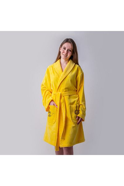 Milk & Moo Samt-Bademantel für Damen – Bee Buzz Buzz Design