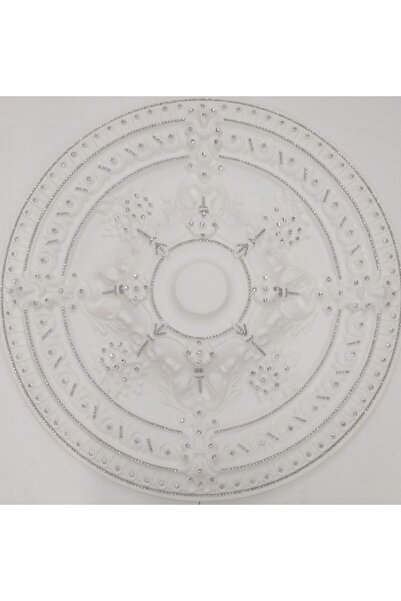 yeditepe osmanlı Gümüş Renk Taşlı Güneş Desenli Stropiyer Tavan Göbeği - 68 Cm