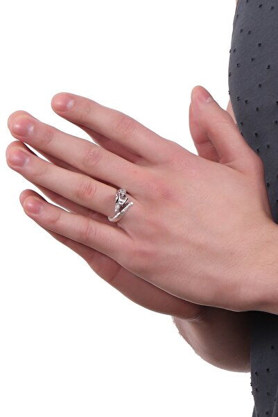 LABALABA Erkek Antik Gümüş Kaplama Ayarlanabilir Dolama Model Koçbaşı Yüzük