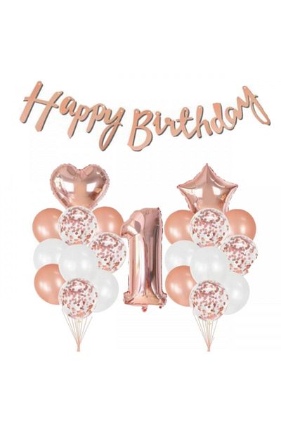 parti sürprizi 1 Year Old Rose Gold Happ Birthday Set