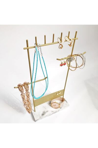 Aleda Premium Gold White Design Detailed Jewelry Stand