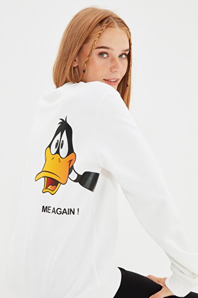 Kolekcja Trendyol Daffy Duck Printed White Thin Sweatshirt - Licencjonowana, ...