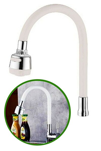 QNİAY New Esnek Kıvrılabilir Beyaz Renkli Tasarruflu Silikon Musluk Başlığı M...