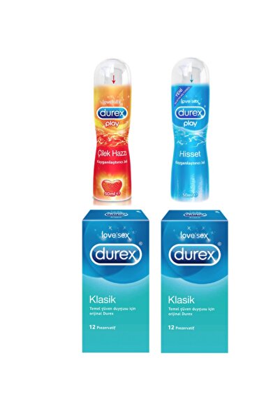 Durex Çilek Aromalı Kayganlaştırıcı 50 ml+Klasik Prezervatif 12' Li X2 Adet+S...
