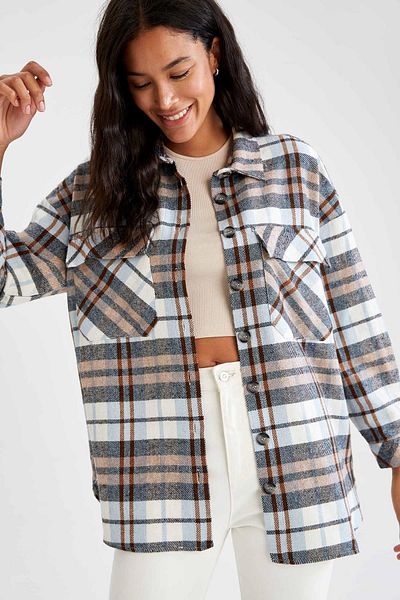 DeFacto Tunica cămașă de lumberjack de flanel cu buzunar cu model Relax Fit