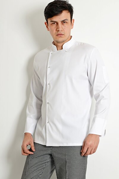 ModaCanel Moda Canel Men's White Gabardine Lycra Cook Jacket