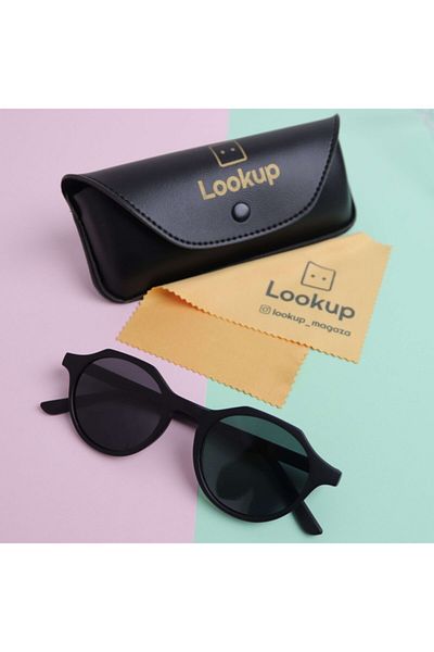 LOOKUP Matte Round Retro Black Glass Black Matte Frame Unisex Sunglasses