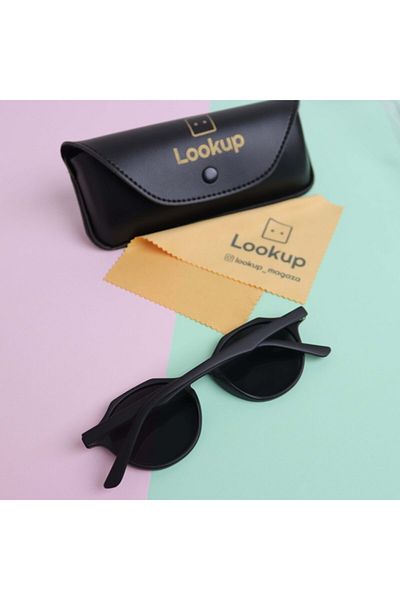 LOOKUP Matte Round Retro Black Glass Black Matte Frame Unisex Sunglasses