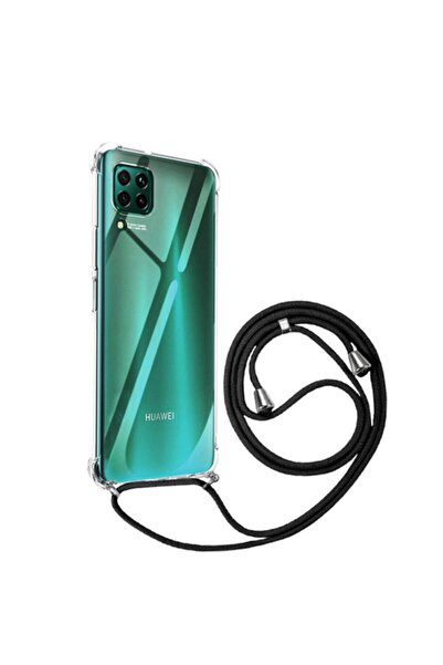 Molly Huawei P40 Lite Uyumlu Siyah Boyun Askılı Ipli Şeffaf Silikon Kılıf