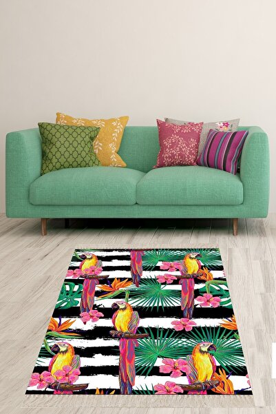 on the clouds Tropikal Yaprak Papağan Desenli Dijital Baskı Yıkanabilir Kayma...