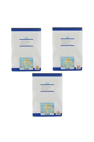 Gıpta Prisma A5 100 Sheets Cardboard Cover Spiral Squared Notepad Set of 3