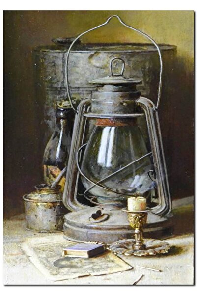 Cakatablo Ahşap Tablo Gaz Lambası Mum Ve Kibrit (50x70 Cm Boyut)