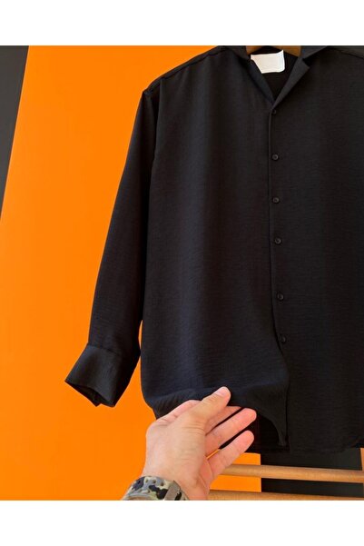 NO1 KONSEPT Oversize μαύρο μακρυμάνικο πουκάμισο με κουμπιά